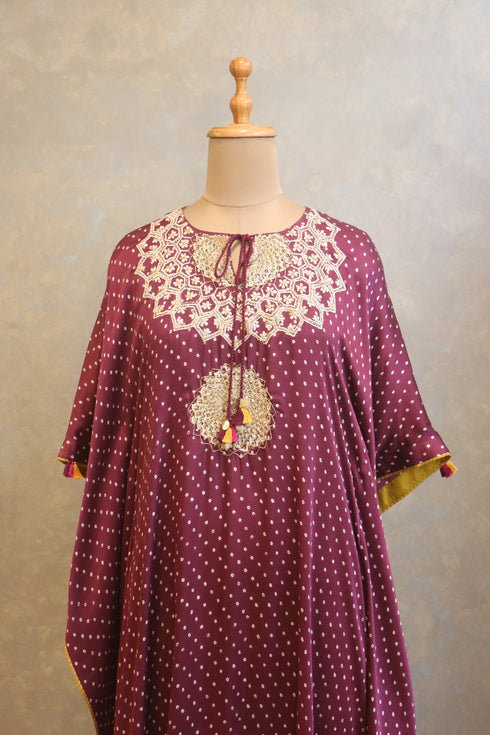 Wine Handwork Bandhej Kaftan
